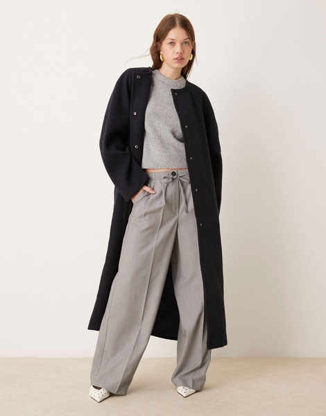 ASOS DESIGN collarless oversized chuck on coat in navy