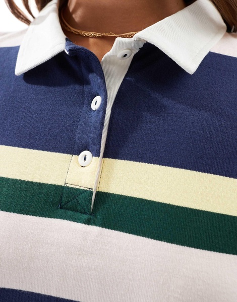 Cotton On oversized long sleeve polo fleece in stripe