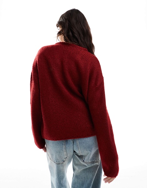 ASOS DESIGN knit v neck sweater in burgundy