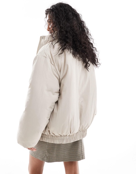 ASOS DESIGN clean puffer bomber jacket with funnel neck in cream