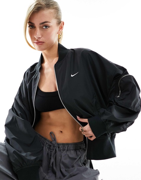 Nike essenitals oversized bomber jacket in black