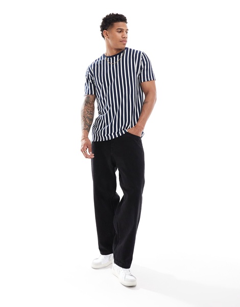 Brave Soul vertical stripe t-shirt in navy & white