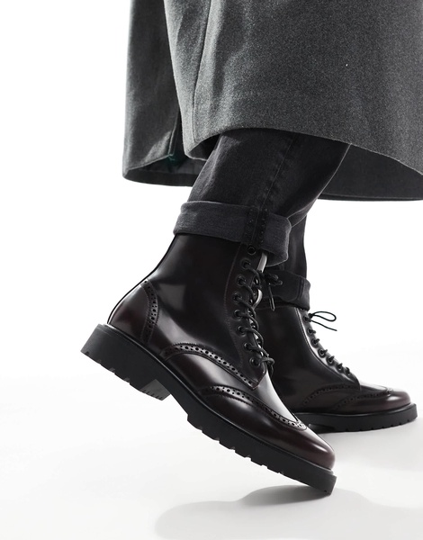 ASOS DESIGN lace up brogue boots in burgundy polish