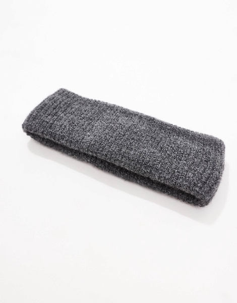 ASOS DESIGN knit ribbed headband in charcoal gray