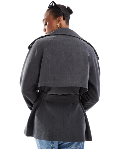 ASOS DESIGN Tall oversized tailored trench coat with belt in gray