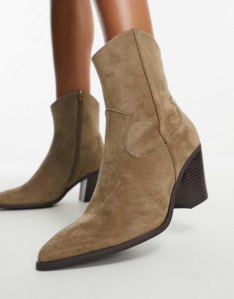 ASOS DESIGN Wide Fit Rational heeled western boots in taupe