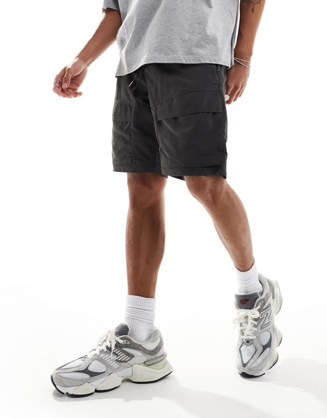 Brave Soul multi pocket tech cargo shorts in dark gray