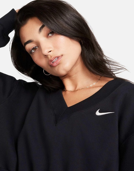 Nike mini swoosh v-neck cropped sweatshirt in black