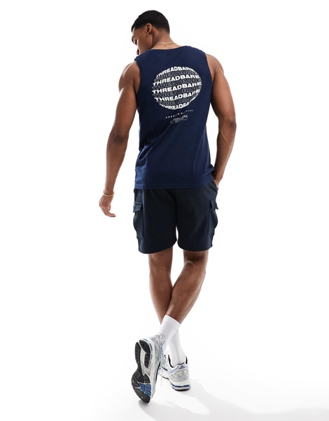 Threadbare logo print tank top in navy