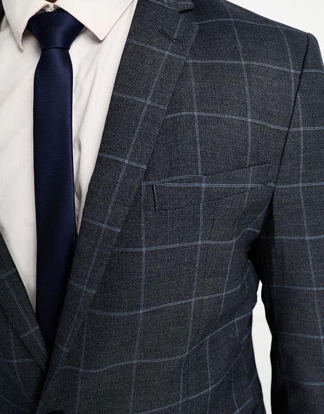 New Look skinny suit jacket in gray & blue check