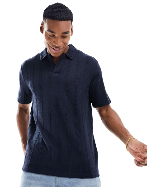 Brave Soul textured knit trophy neck polo in navy