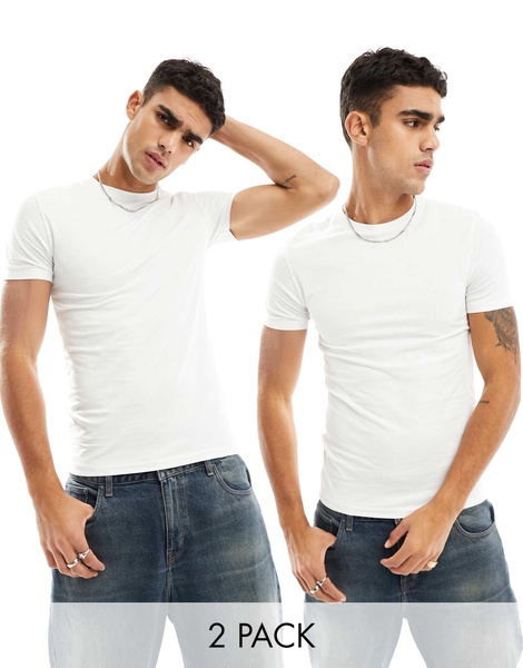 ASOS DESIGN 2 pack muscle fit t-shirts in white