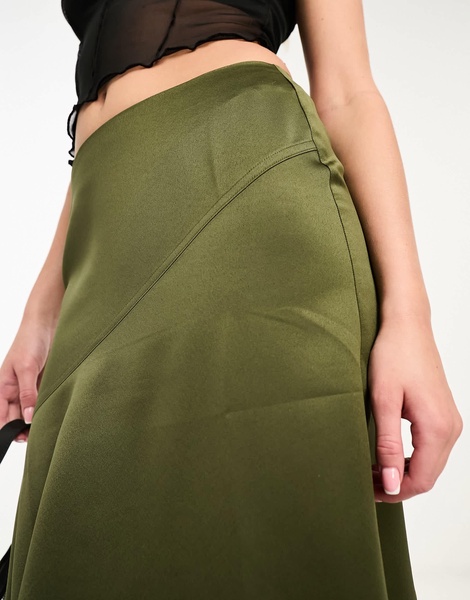 COLLUSION studios asymmetric satin skirt in khaki - part of a set