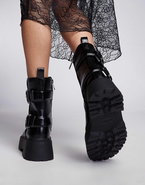 River Island chunky biker boot in black