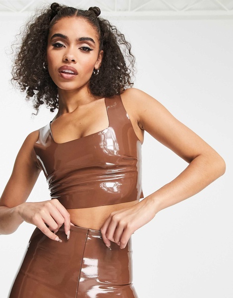 Commando faux leather patent crop top in tan - part of a set