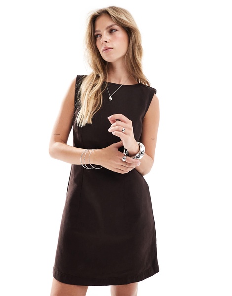 ASOS DESIGN denim shift dress in chocolate brown