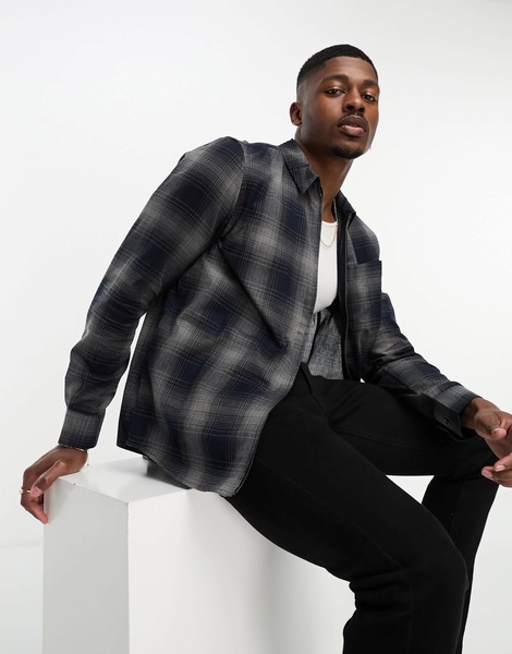 French Connection full zip check shirt in navy