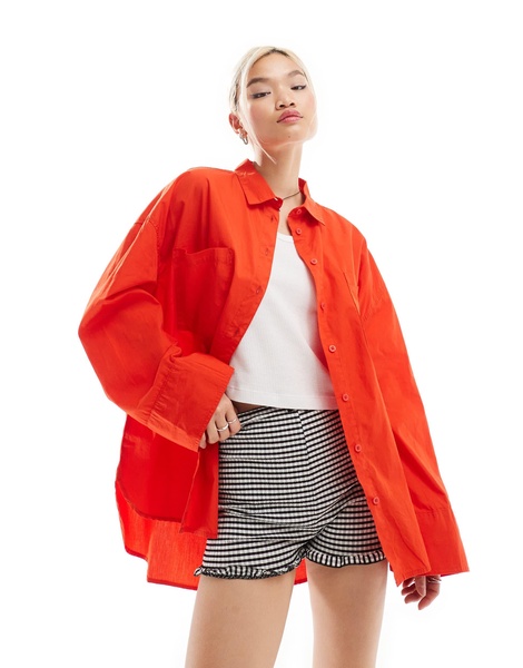 COLLUSION poplin oversized shirt in red