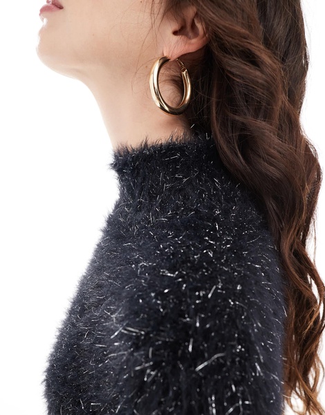 ASOS DESIGN funnel neck eyelash sweater with banana sleeve in black