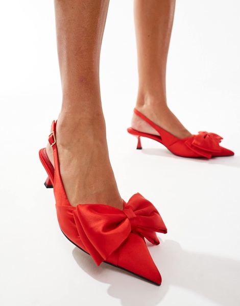 ASOS DESIGN Secret bow slingback kitten heeled shoes in red