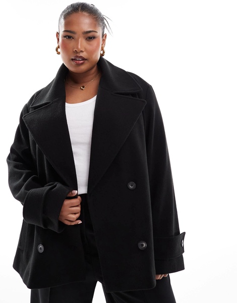 ASOS DESIGN Curve formal faux wool pea coat in black