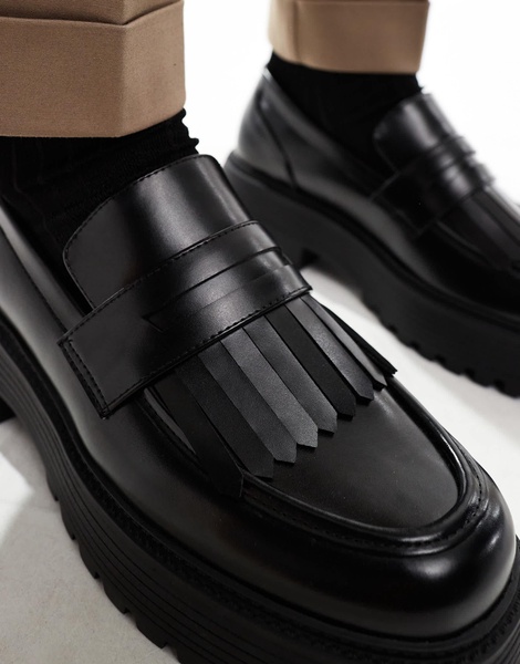 ASOS DESIGN chunky loafers in black with fringe