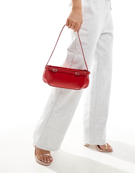 ASOS DESIGN shoulder bag with buckle detail in red