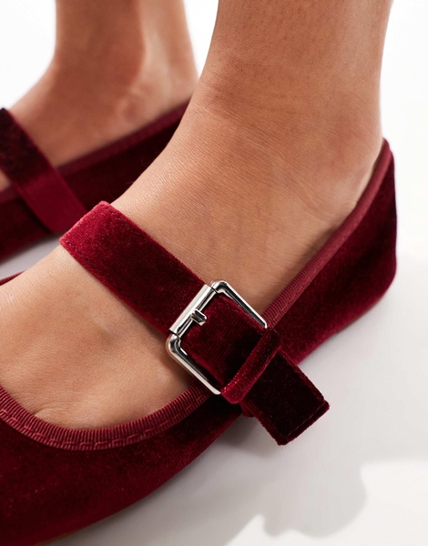 ASOS DESIGN Lou Mary Jane ballet flats in burgundy velvet