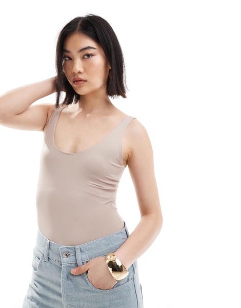 Bershka scoop neck slinky bodysuit in mink