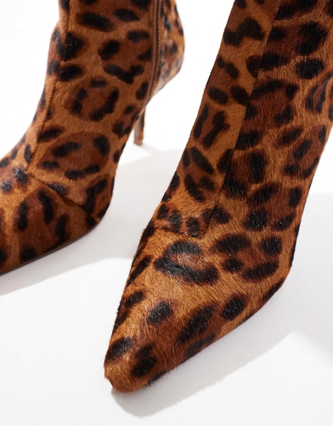 ASOS DESIGN Replay leather pointed toe mid-heel boots in leopard pony