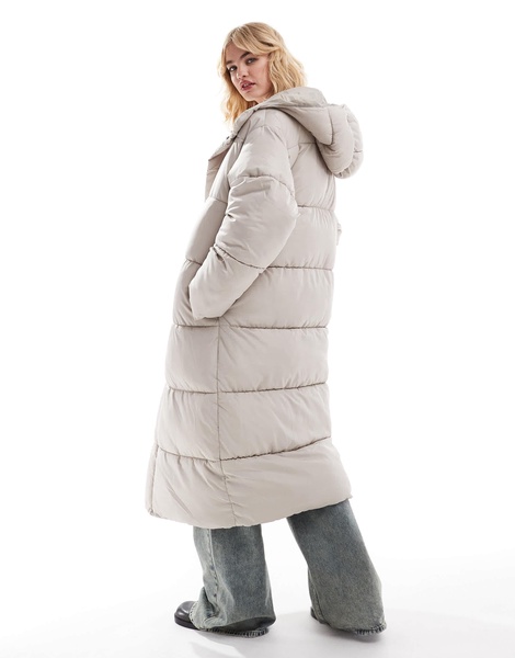 COLLUSION Unisex maxi puffer jacket with hood in stone