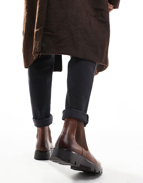 ASOS DESIGN chelsea boots in tan leather with cleated sole