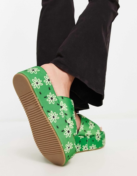 ASOS DESIGN Tyla padded flatform sandals in green floral