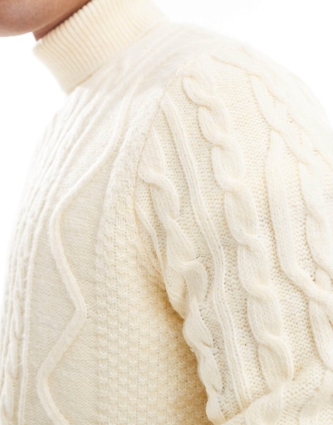 ASOS DESIGN heavyweight cable knit turtleneck sweater in cream