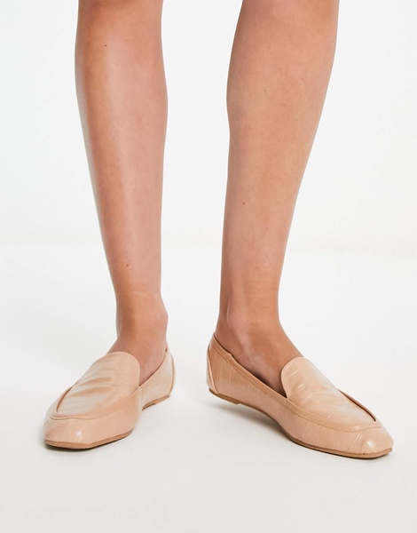 Raid Elina square toe flat shoes in beige croc