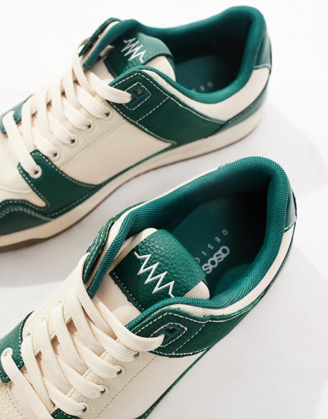 ASOS DESIGN lace up sneakers in beige and green