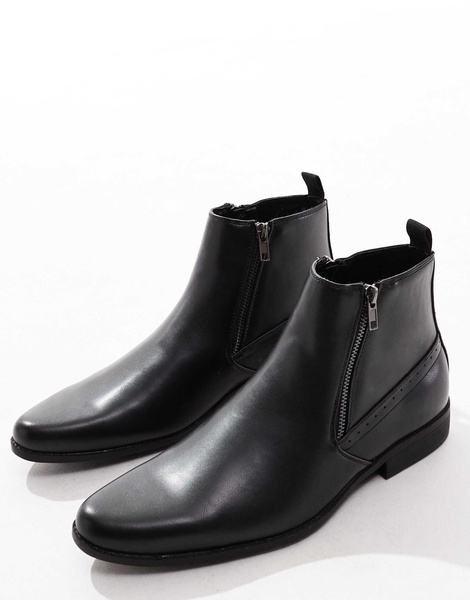 ASOS DESIGN chelsea boots in black faux leather with zips