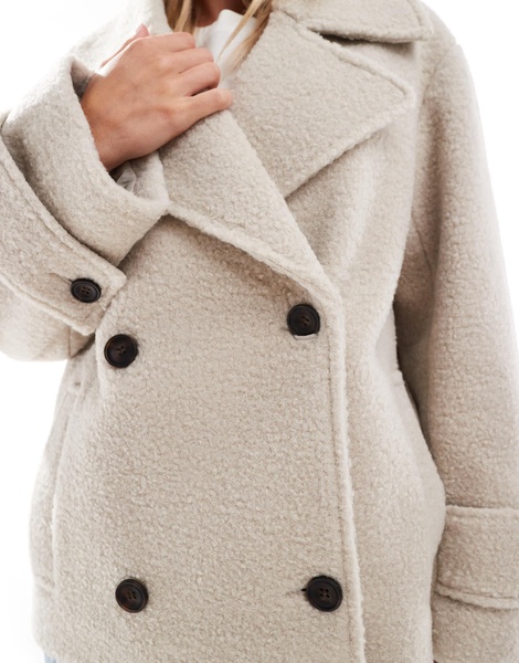 ASOS DESIGN Petite faux wool pea coat in cozy boucle