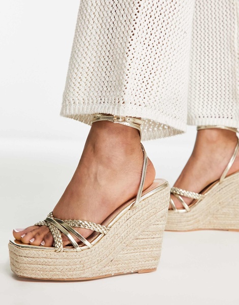 Simmi London Wide Fit Fabiana espadrille wedge sandals in gold