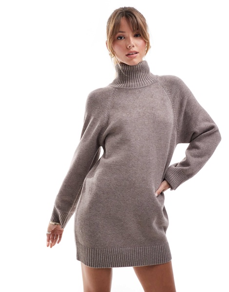 Cotton On ultra luxe roll neck knit mini dress in acorn heather