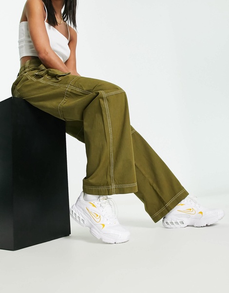 COLLUSION pocket detail cargo pants with white stitch in olive