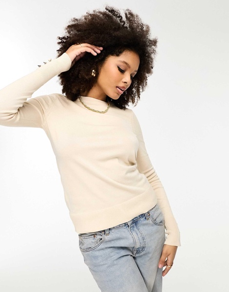 River Island crew neck fine knit top in cream