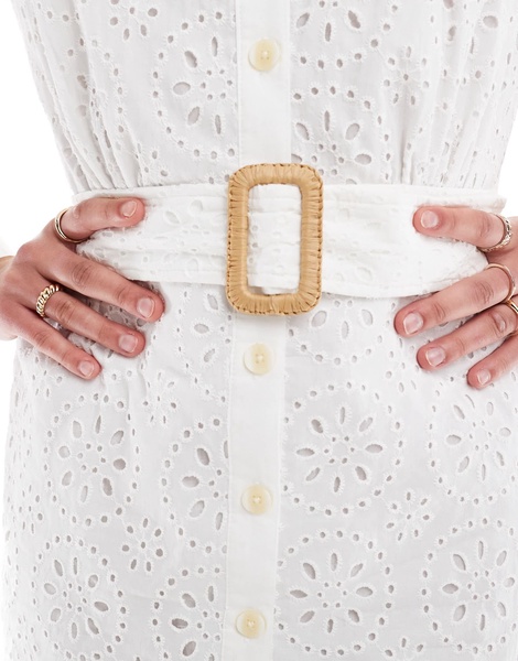 Mango crochet detail shirt mini dress in white