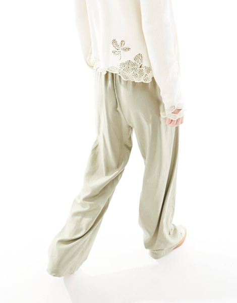 Cotton On wide leg relaxed pants with drawstring waist in sage