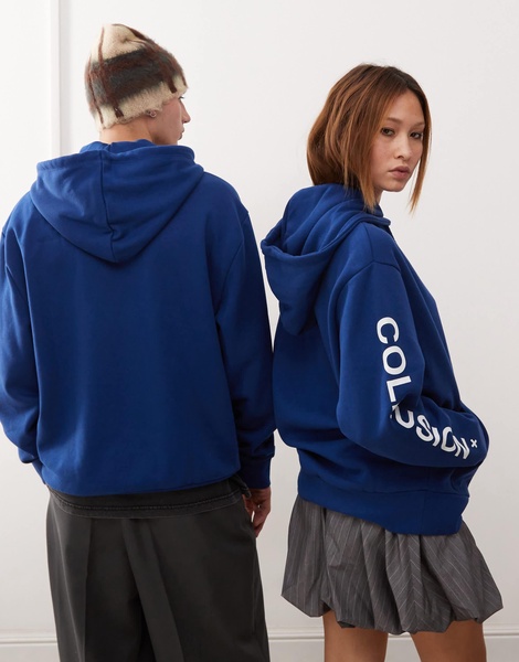 COLLUSION Unisex logo hoodie in navy