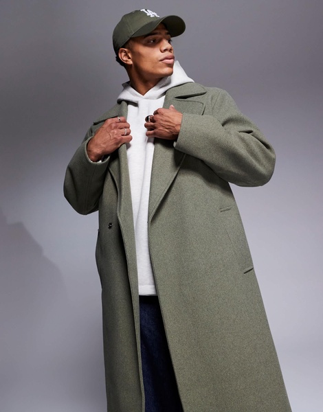 ASOS DESIGN oversized wool look overcoat in khaki