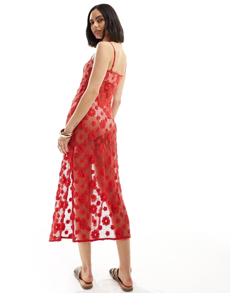 Cotton On cami maxi dress in summer red crochet