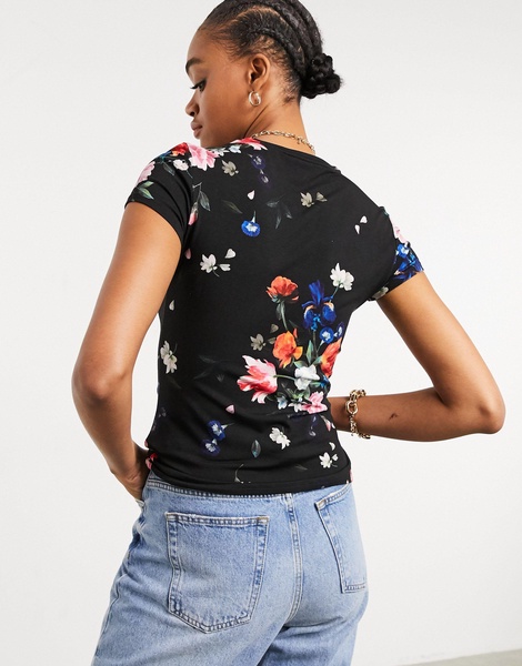 Ted Baker Periie sandalwood floral jersey fitted tee in black