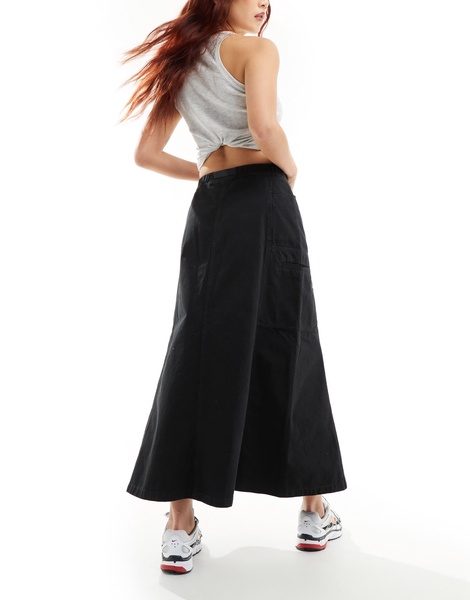 Gramicci cotton a line paneled cargo maxi skirt in black