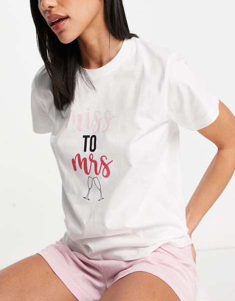 Threadbare bridal miss to mrs pajama set in pink and white